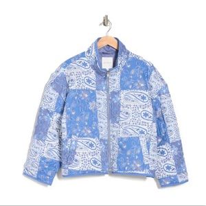 AVEC LES FILLES BLUE CHAMBRAY FLORAL PATCHWORK LIGHTWEIGHT JACKET NWT SZ M